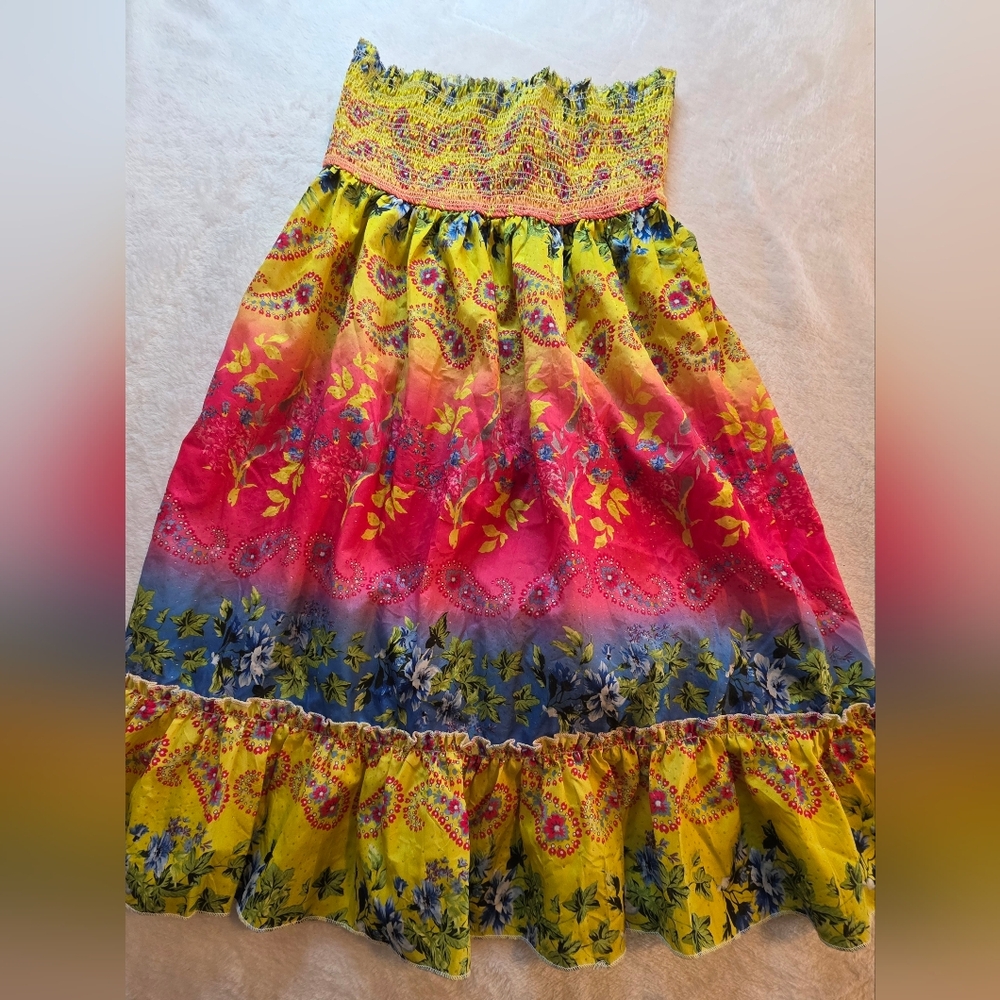 Girls Yellow-Pink Gradient Floral Sundress